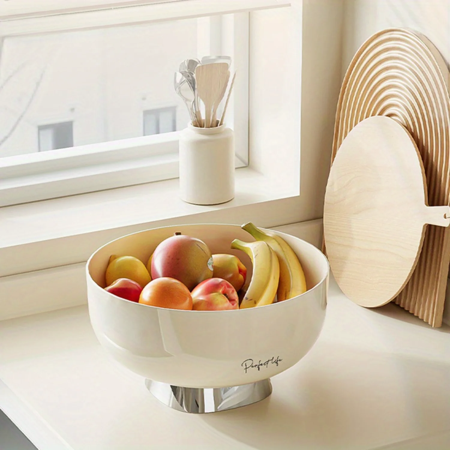 Plastic Fruit Bowl with Drainage - High Footed Serving Tray for Living Room, Elegant Design Fruit Basket for  Use, Durable Snack