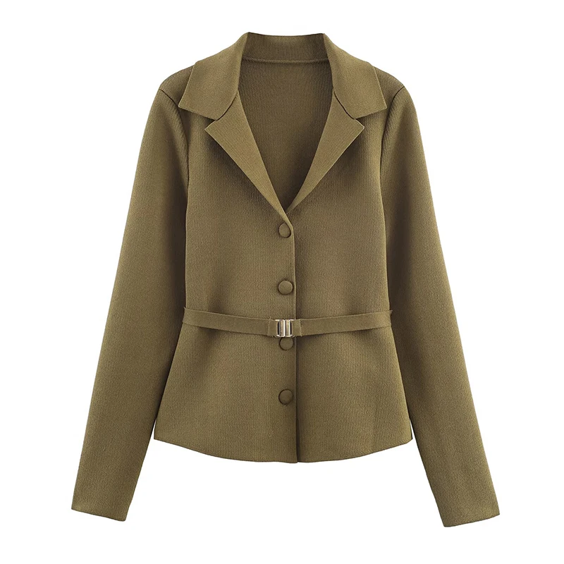 

Commute Style With Belt Knit Cardigan For Women Single Breasted Long Sleeve Lapel Collar Elegant Outerwear Chic Lady Outfits