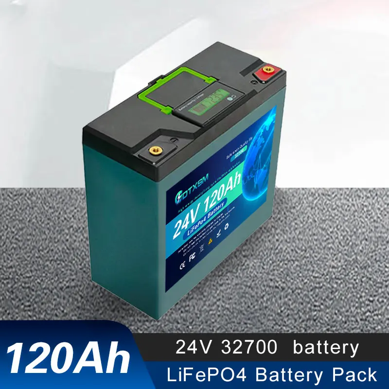 

100% NEW 32700 24V 100Ah/120Ah LiFePO4 Battery, Built-in120A BMS,Built-in 120A BMS, 8000+ Cycles, With power display function
