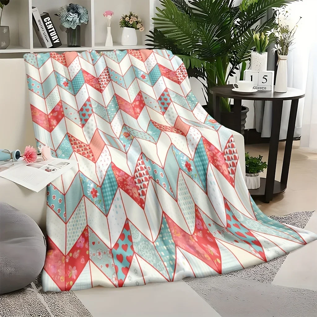 Geometric color fresh color block love heart pattern blanket knitted texture pattern flannel blanket color matching harmonious m