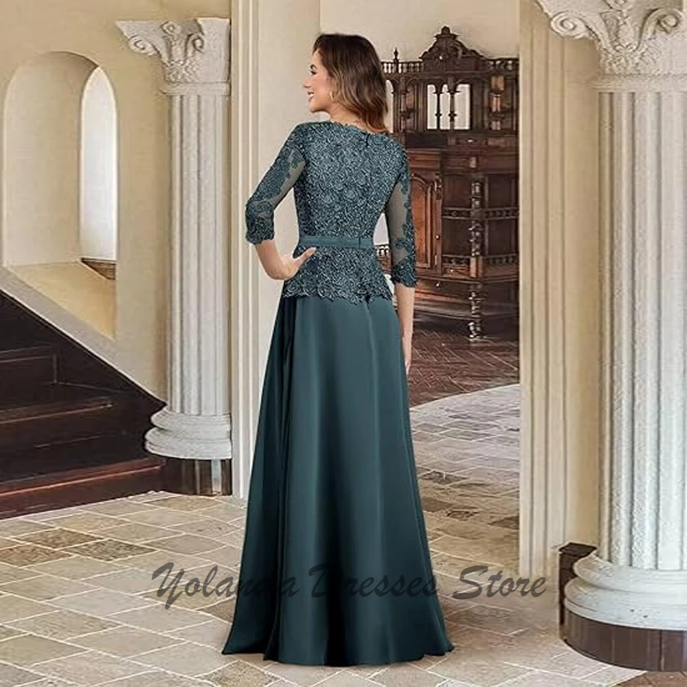 تخصيص الخامس الرقبة فساتين أم العروس خط ثوب مسائي رسمي زين الدانتيل فستان الزفاف الضيوف 3/4 الأكمام الوهم #2