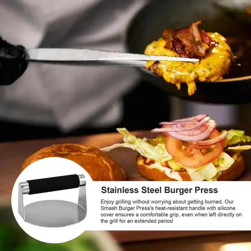 Burger Smasher Stainless Steel Cooking Press 5.4 Inch Heat-Resistant Smashed Burger Press Griddle Accessories For Stovetop