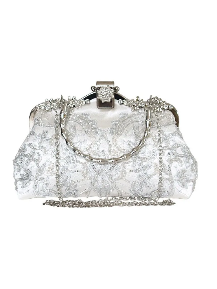 Elegant Embroidered Evening Clutch Bag for Women Bead Embroidery Banquet Handbag Retro Style Cross-Border Fashionable Handbag