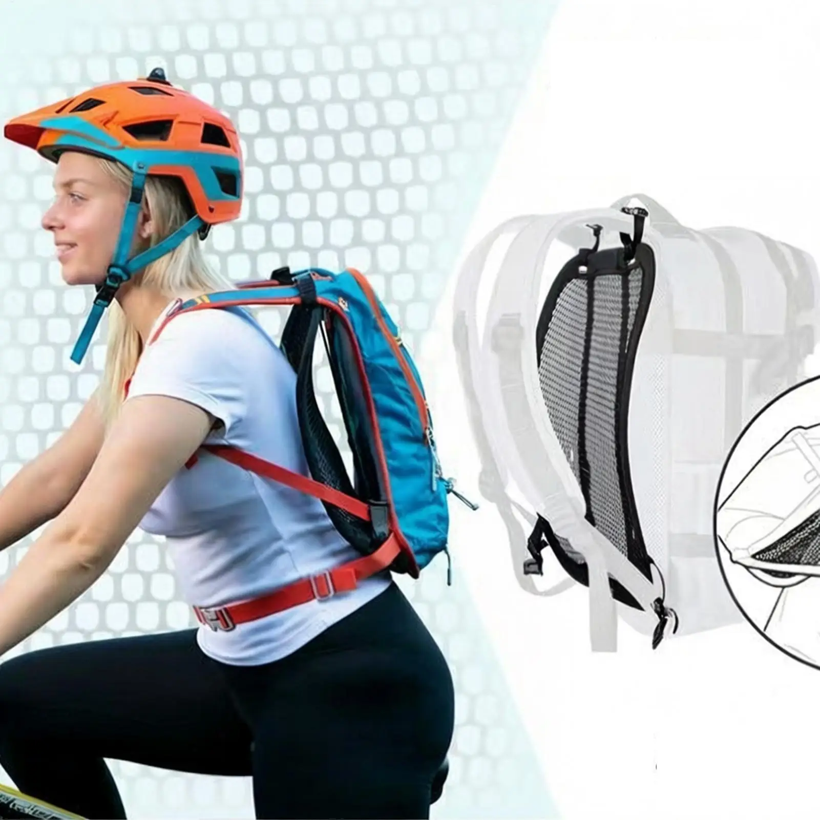 Backpack Ventilation Cushion Adjustable Airflow Spacer Mesh Cooling Back Panel Universal for Hiking Commuting Cycling Travel
