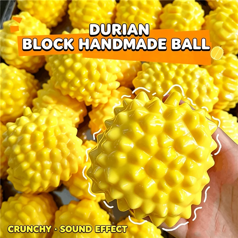 Building Block Fruit Durian Squeeze Fidget Relief Noise Sensory Toy Mango Lemon Crunchy ASMR Sound Stress Squishy Fidget Toy