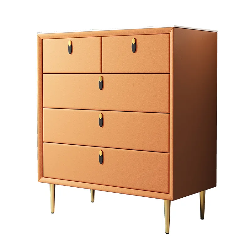 Modern light luxury chest of drawers with password lock Bedroom storage drawer Simple living room leather rock slab stor