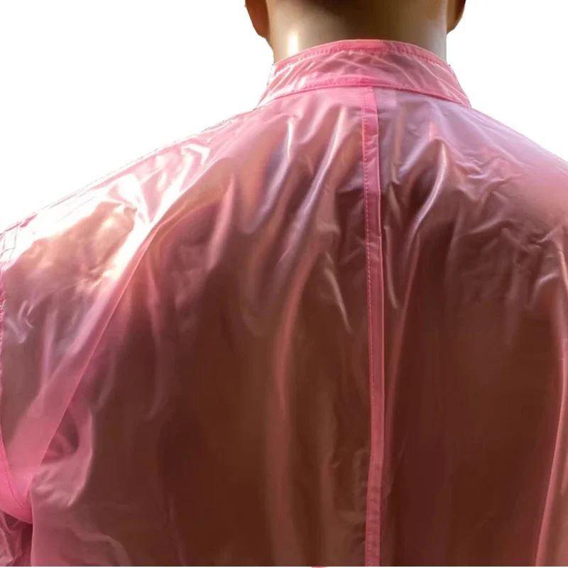 Sexy Couple Transparent Pink PVC Plastic Jumpsuit Waterproof Soft Silent COS ABDL Adult Baby Snap Fastener Opening Diaper Pants
