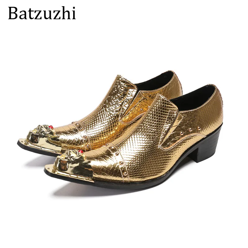 

Batzuzhi Western Handsome Men's Shoes Gold Tip Gold Letaher Dress Shoes Men Slip on Business, Party, Wedding Shoes for Men!