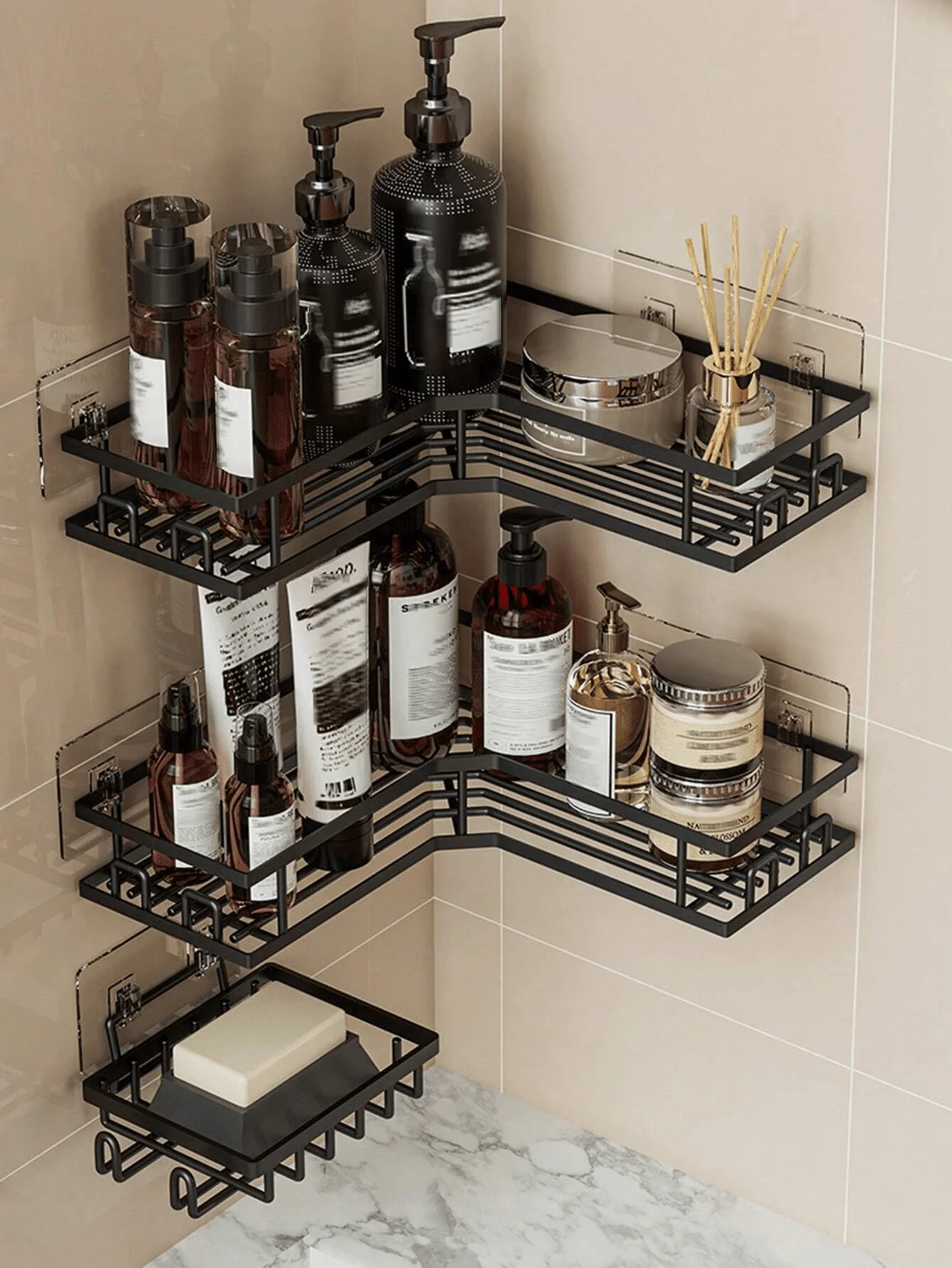 

2/3-Pcs Stainless Steel Corner Storage Racks - Adhesive Wall-Mounted, Shower/Bathroom/Kitchen Organizer, Gift