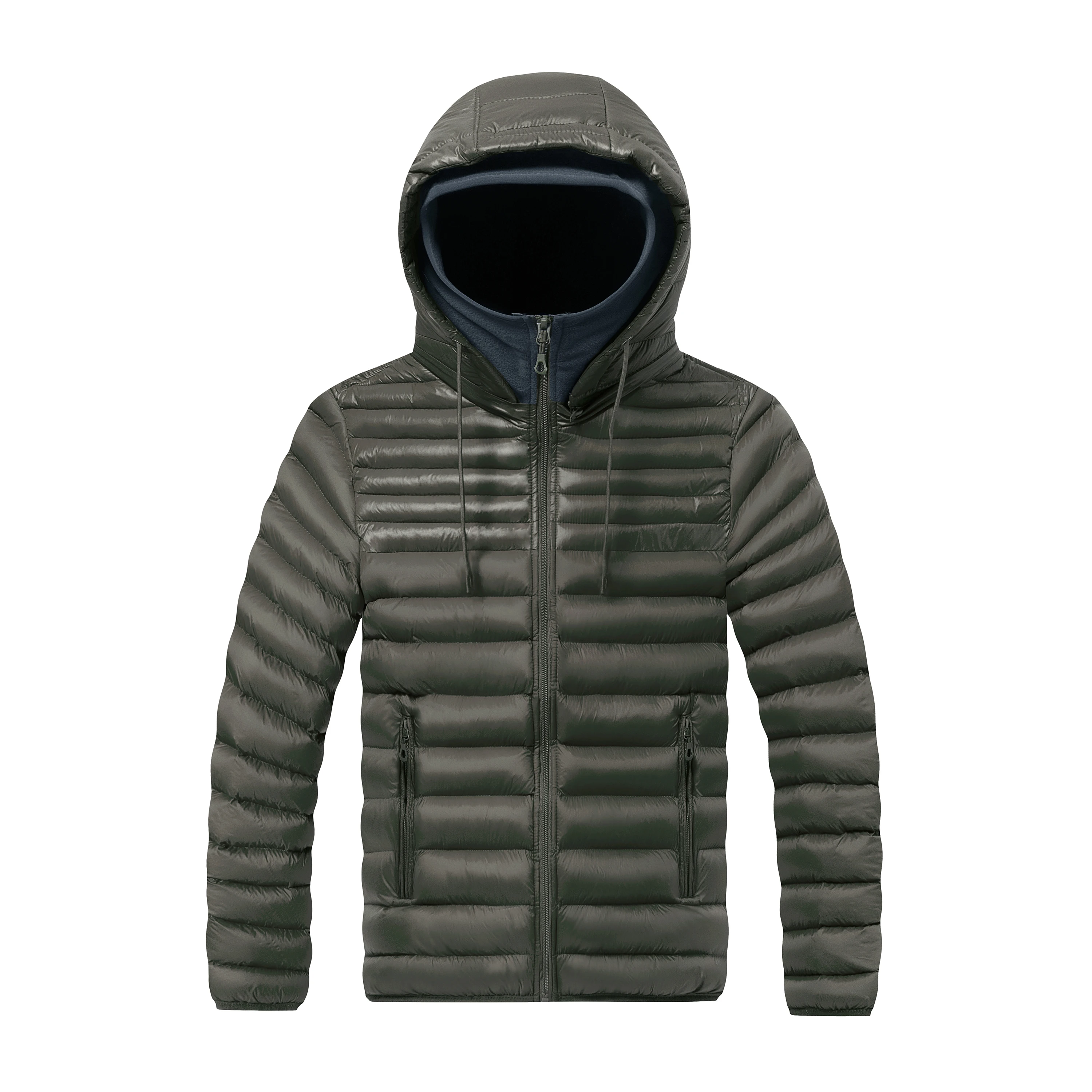 Men's Winter Detachable Hooded down Jacket Windproof Quilted Cotton Warm Travel Zipper Pocket Jacket for Cold Weather