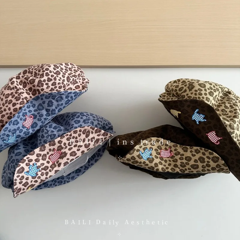 Women's Vintage Leopard Color Block Soft Brim Octagonal Beret Spring Autumn Large Size Cap
