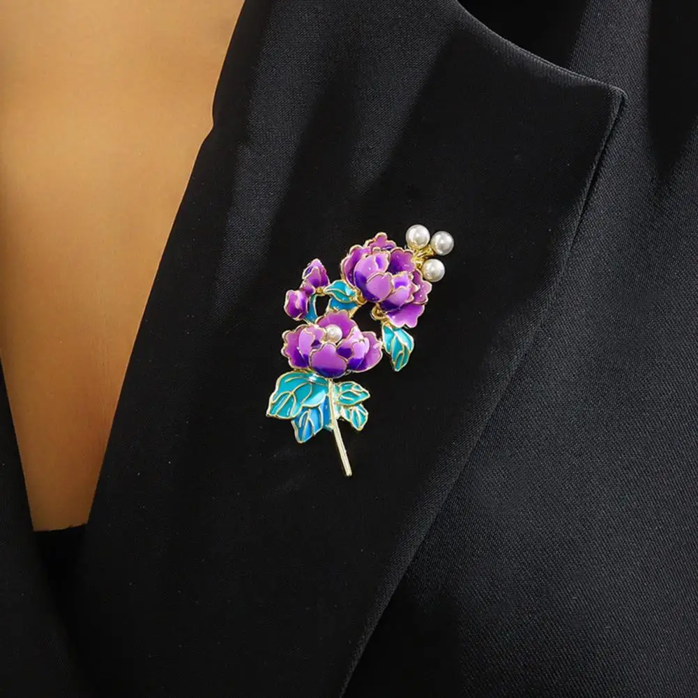 Brooch Pin Flower Shape Faux Pearls Decor Enamel Pin Fine Craftsmanship Collar Coat Badge Clothing Decoration