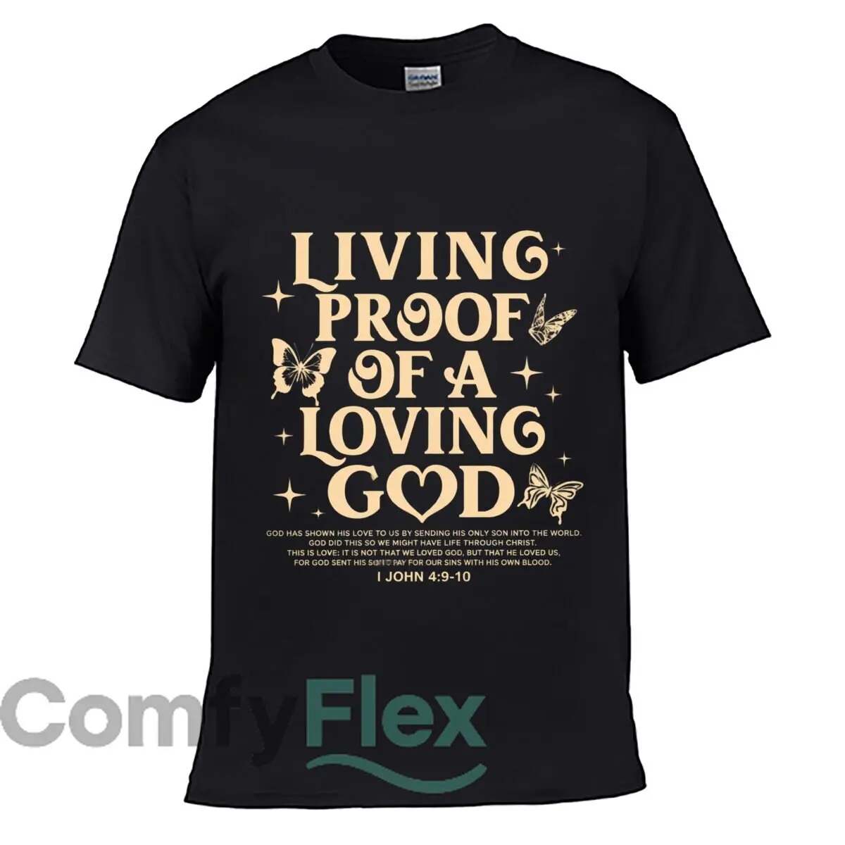 Living Proof Of A Loving God Butterfly 1 John 4 9 10 Men Summer Washed Tee Loose Distressed Top