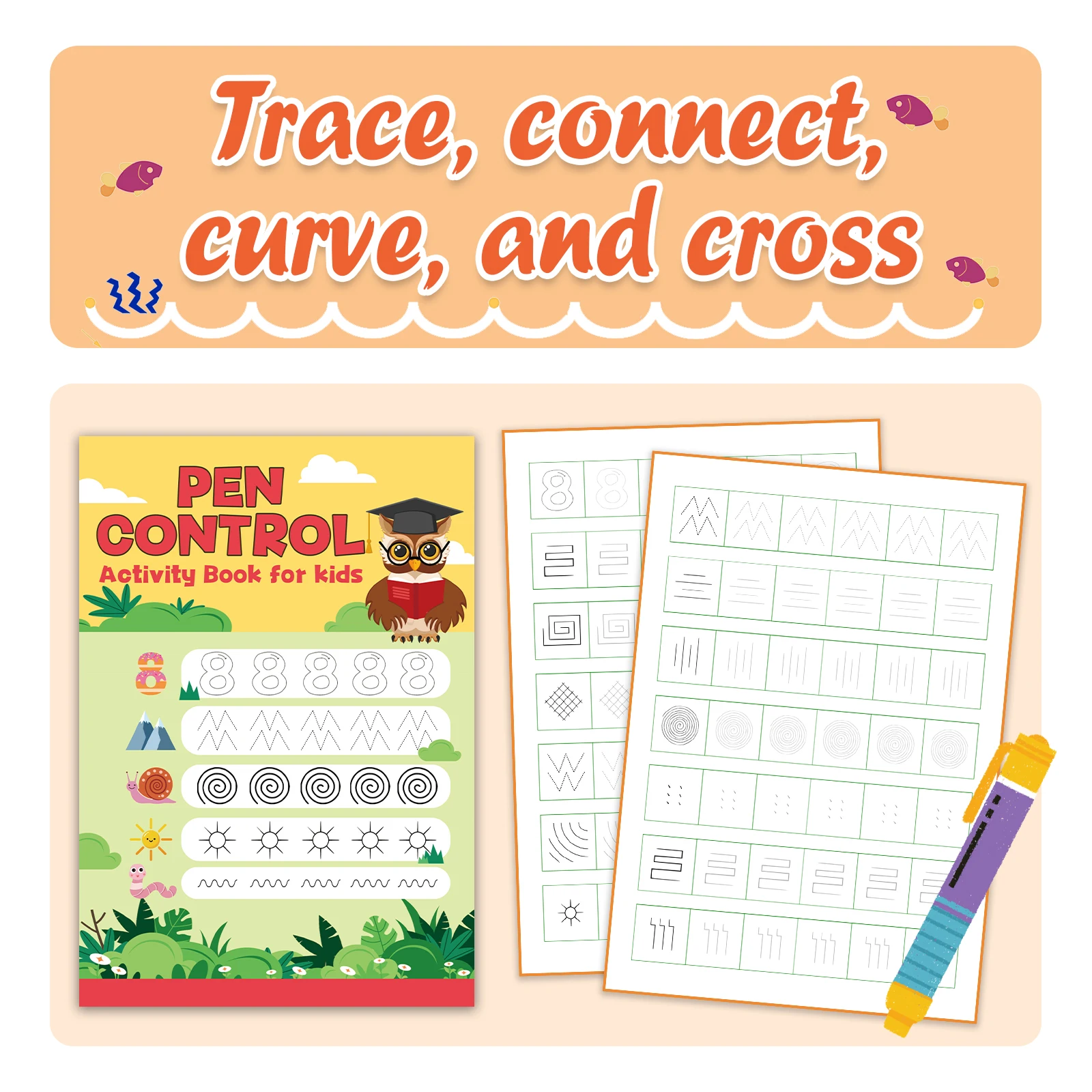 Pen Control Activity Book for Kids, Tracing Practice Workbook, Early Writing and Drawing Training Book