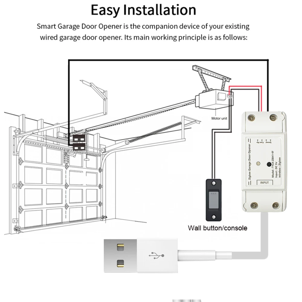 Imagem -04 - Zigbee Wireless Garage Door Opener Rf433 Timer Schedule Alexa Google Assistente Compatível Zigbee Gateway Necessário