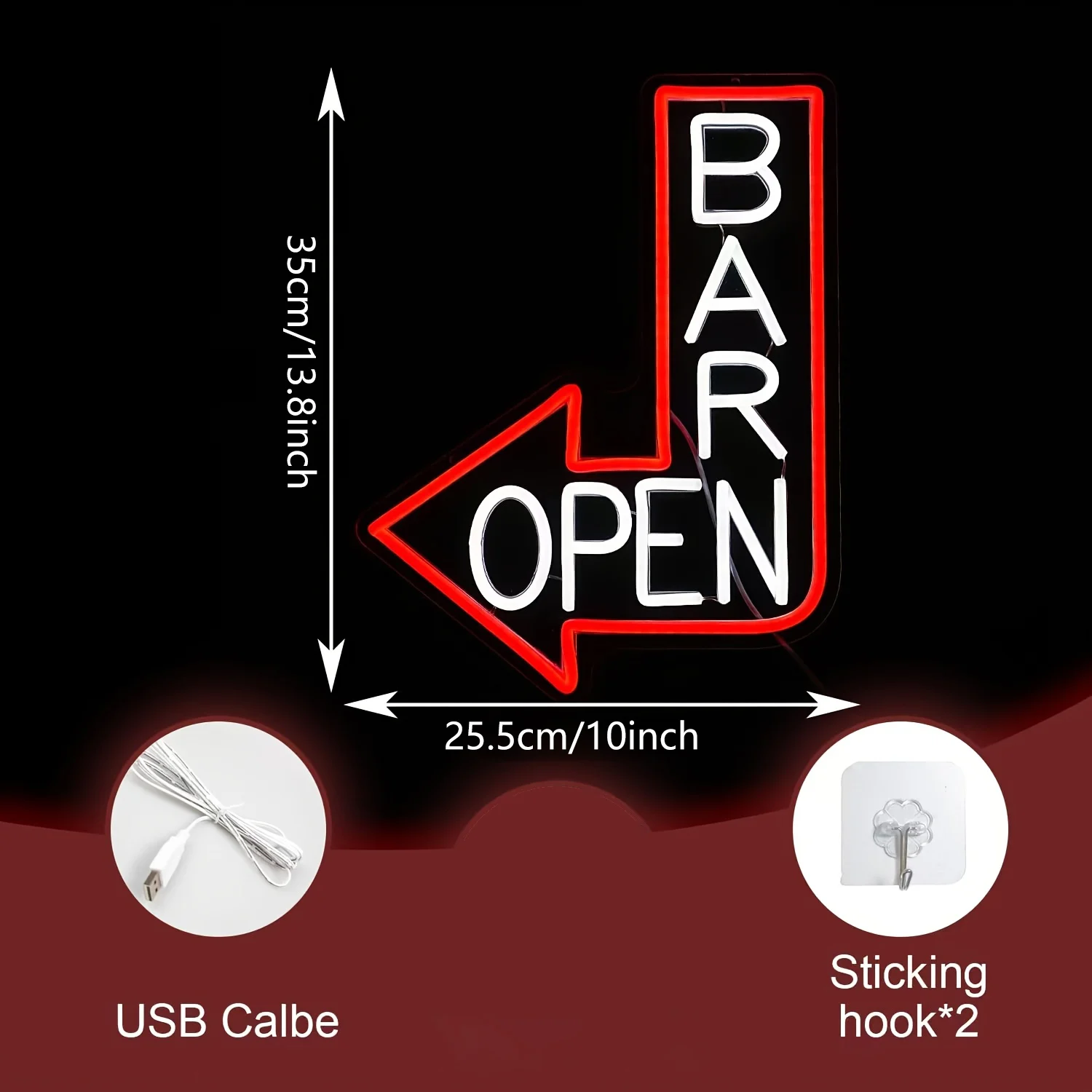 Bar offenes Neonschild, USB-Stromversorgung, dekorative Beleuchtung zur Wandmontage, Pfeile, Restaurant, Hotel-Neonbeleuchtungsschilder