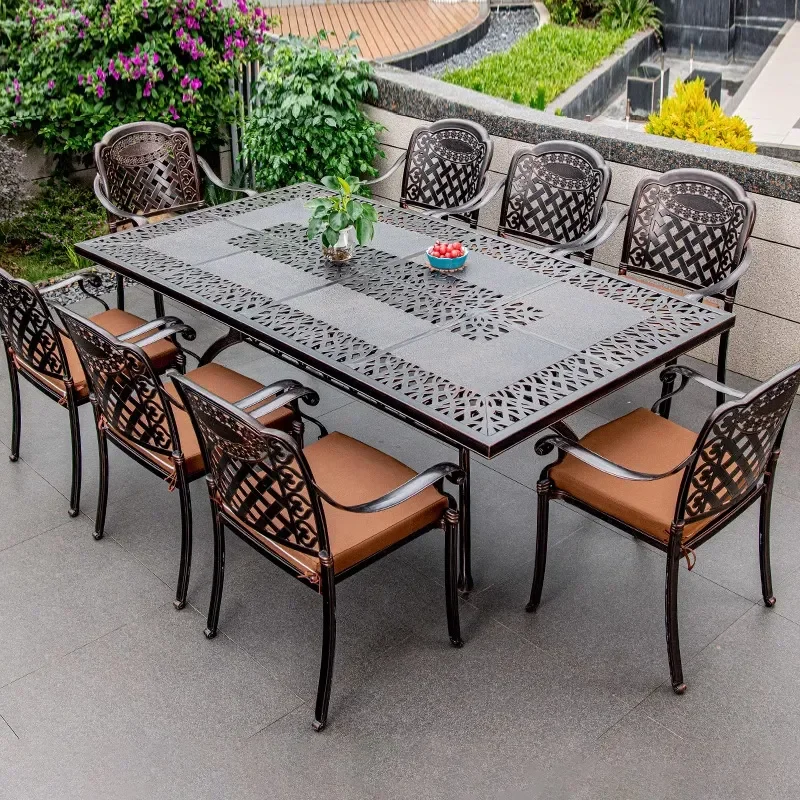 for Outdoor Cast Aluminum Dining Table and Chair Set Waterproof Sun Protection Leisure Furniture for Courtyard Garden Balcony