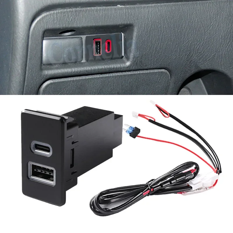 Red Light Car Charger TYPE-C PD QC3.0 USB Interface Dual Socket for Phone Charger For Nissan Paladin Patrol Y60 Y61