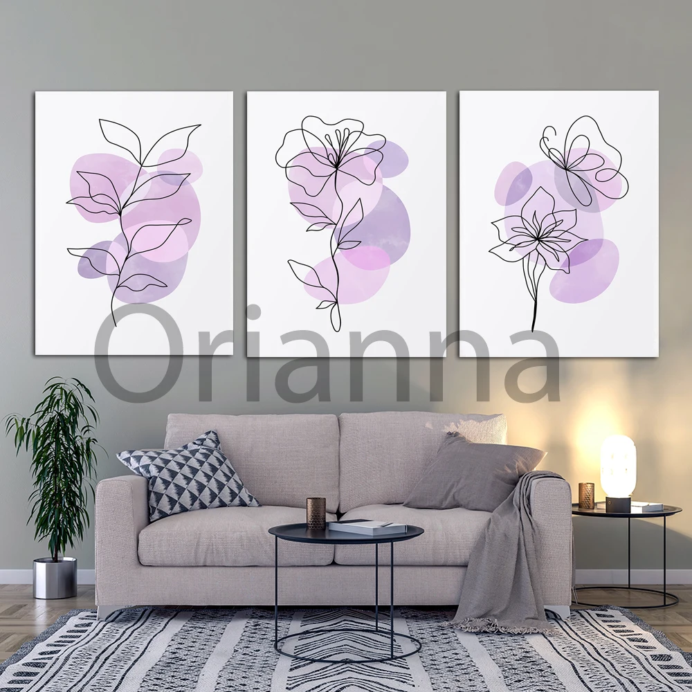 Lilac Floral Print Poster,Pastel Danish Decor,Abstract Flowers Printable Wall Art, Line Drawing, Pastel Wall Art Canvas Painting