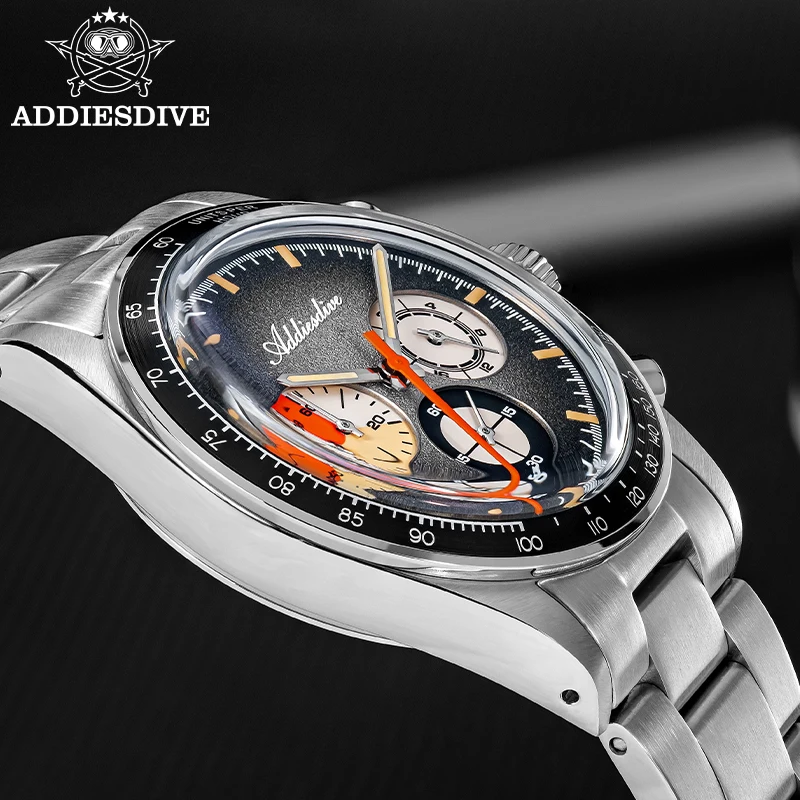 

ADDIESDIVE New Chronograph VK63 Men Watch Luxury Quartz Wristwatch Luminous Stainless Steel Bubble Glass 100m Waterproof Watch
