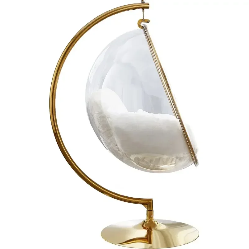 Golden Frame Transparent Hanging Chairs Swing Floor Stand Acrylic Bubble For Living Room Bedroom