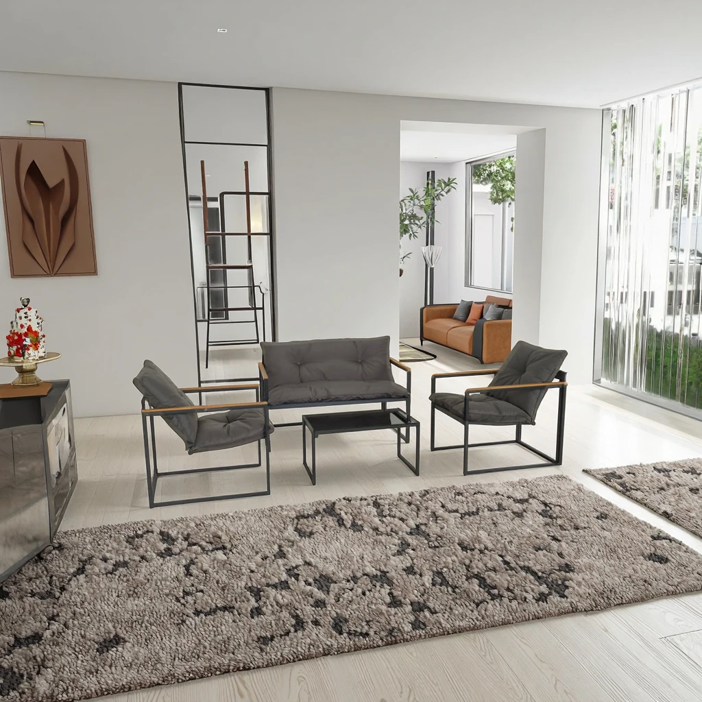 

Modern 4-Piece Outdoor Steel Furniture Set Living Room Coffee Table & Sofa for Garden & Conversation Spaces