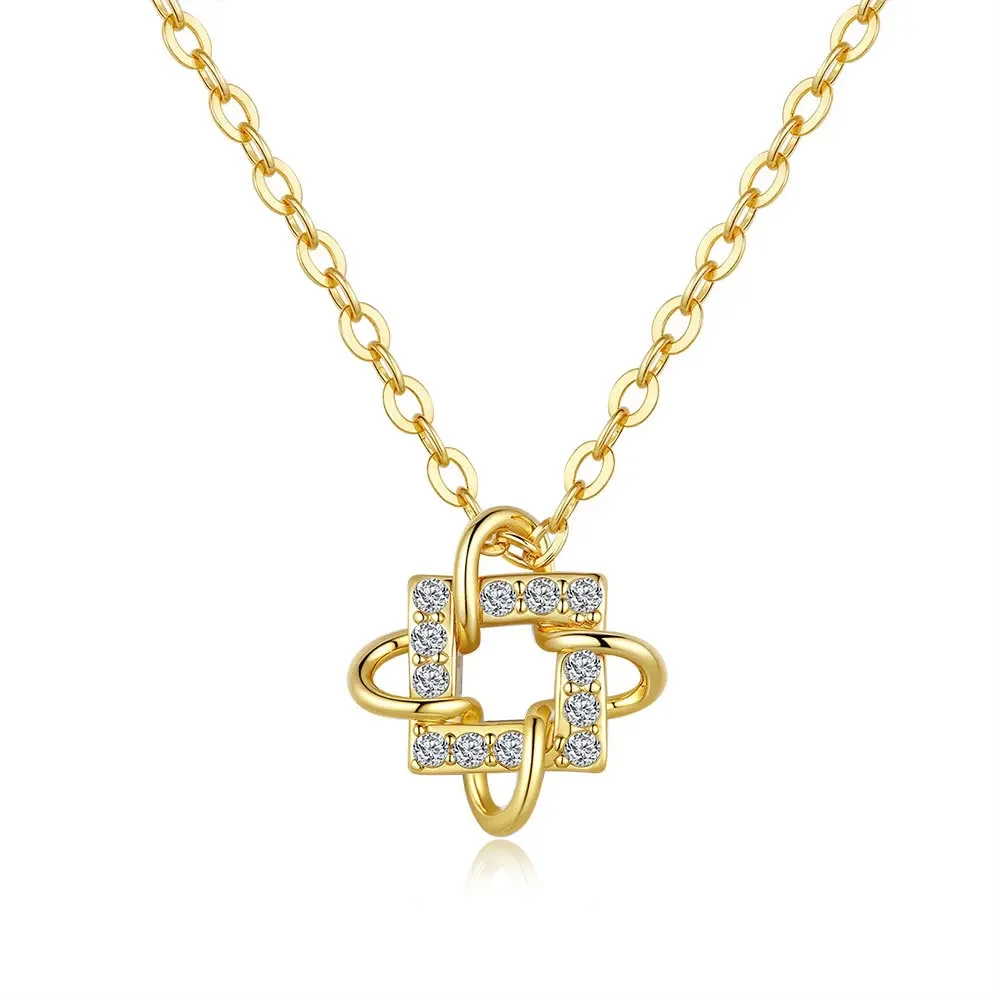 

Luxury 100% Real 18k Gold Geometric Square Diamond Pendant Clavicle Chain Lady Moissanite Necklace