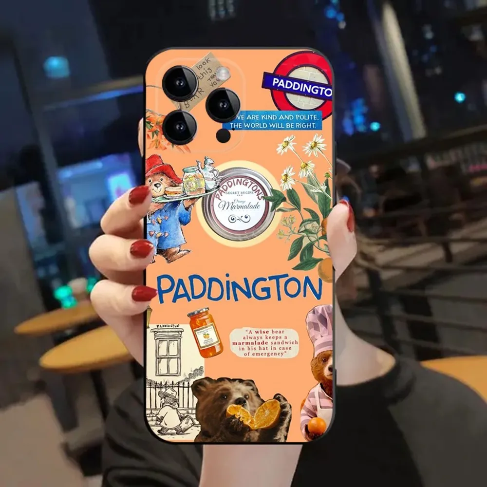 Cute P-Paddington Bear  Phone Case For Apple iPhone 15,14,13,12,11,XS,XR,X,8,7,Pro,Max,Plus,mini Silicone Black Cover