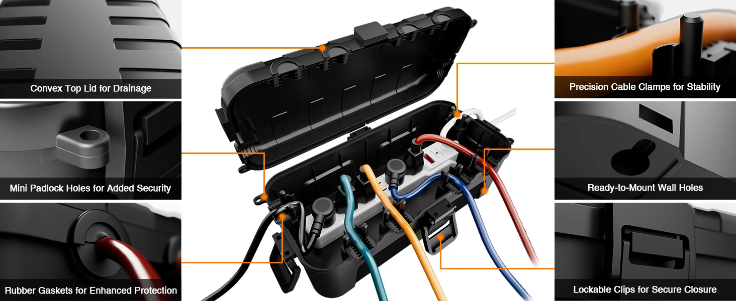 Mittelgroße wasserdichte elektrische Außenbox (11,5x5,2x4 Zoll) IP54 Verlängerungskabelabdeckung für Steckdosenleiste, Timer, Stecker, Weihnachtsbeleuchtung – Detail 3