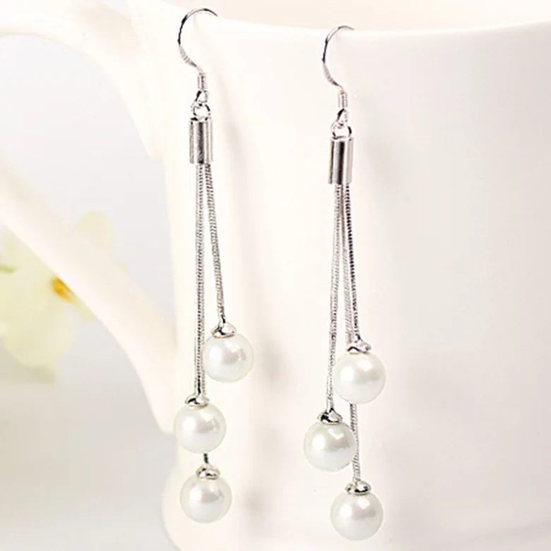 S925 sterling silver earrings, stud earrings, triple shell pearl earrings, women's long tassel temperament earline, earrings