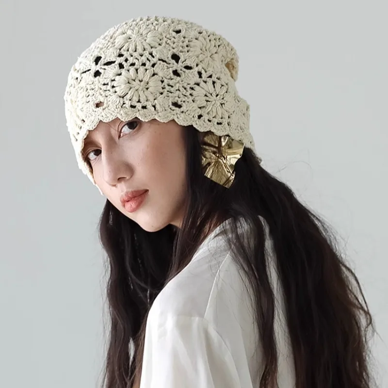 

Летние легкие дышащие полые шапочки женские дизайнерские оригинальные вязаные крючком шапки ручной работы Ins ретро литература искусство вязаная шапка Панама