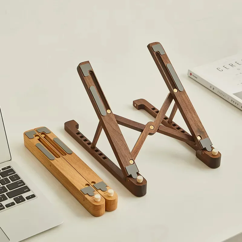 Portable Laptop Stand Wood Laptop Holder Riser Computer Tablet Stand 8 Angles Adjustable Foldable Desktop Cooling Base Holder