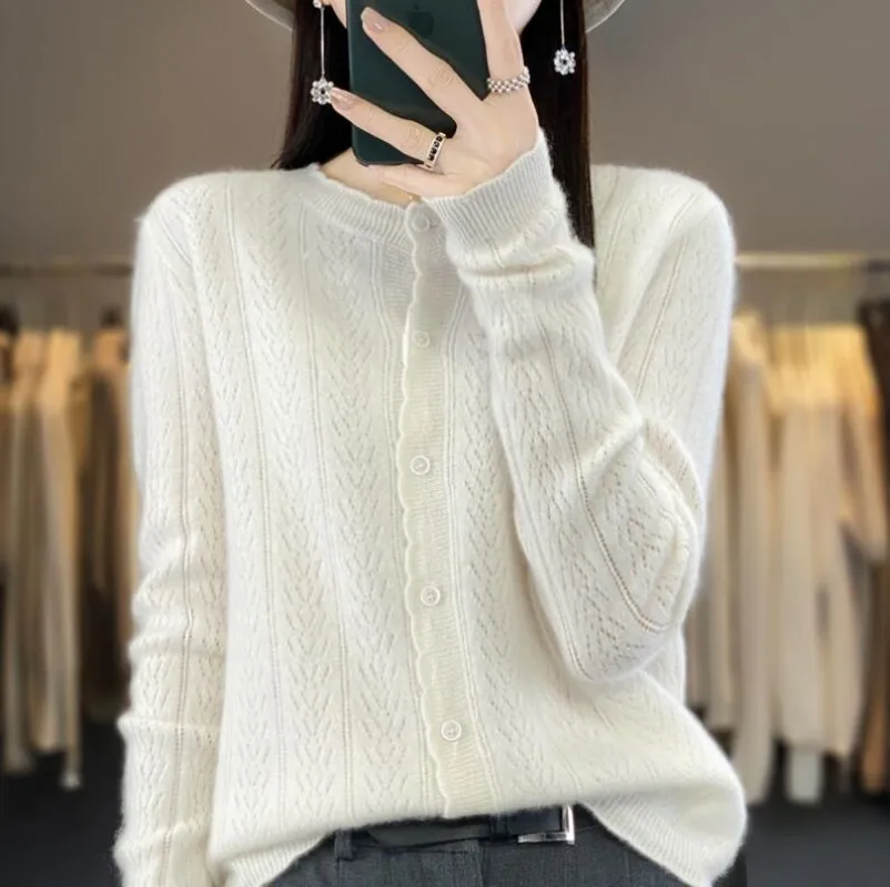 

Wool Cardigan Womens Clothing O-neck Sweater Mujer Long Sleeve Tops Knitwears Korean Fashion Style New In Outerwears Crochet