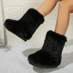 Inverno donna Fluffy Faux Fox Fur Boots donna peluche stivali da neve caldi calzature di lusso ragazze Furry Fur Bottes Fashion Winter Shoe