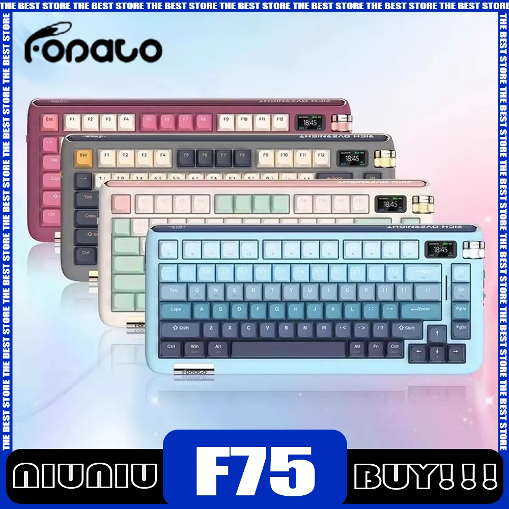 

Fopato F75 Mechanical Keyboard Multifunctional Knob Smart Screen Tri Mode Wireless Gaming Keyboard Hot Swap Office Pc Gamer Gift