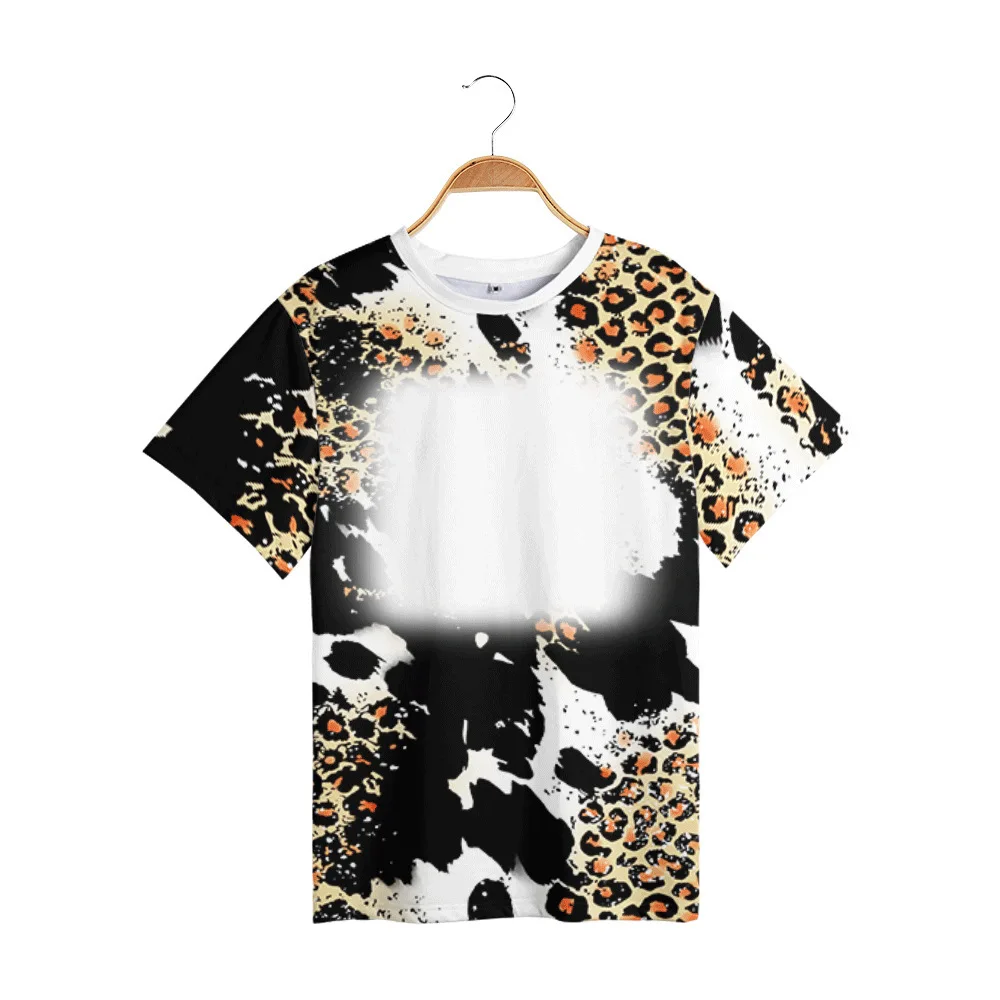 Fashion Leopard Pattern Tshirt Sublimation Blank Tee Tops Loose Trend Short Sleeve Tees For Heat Transfer Print DIY Team Clothes