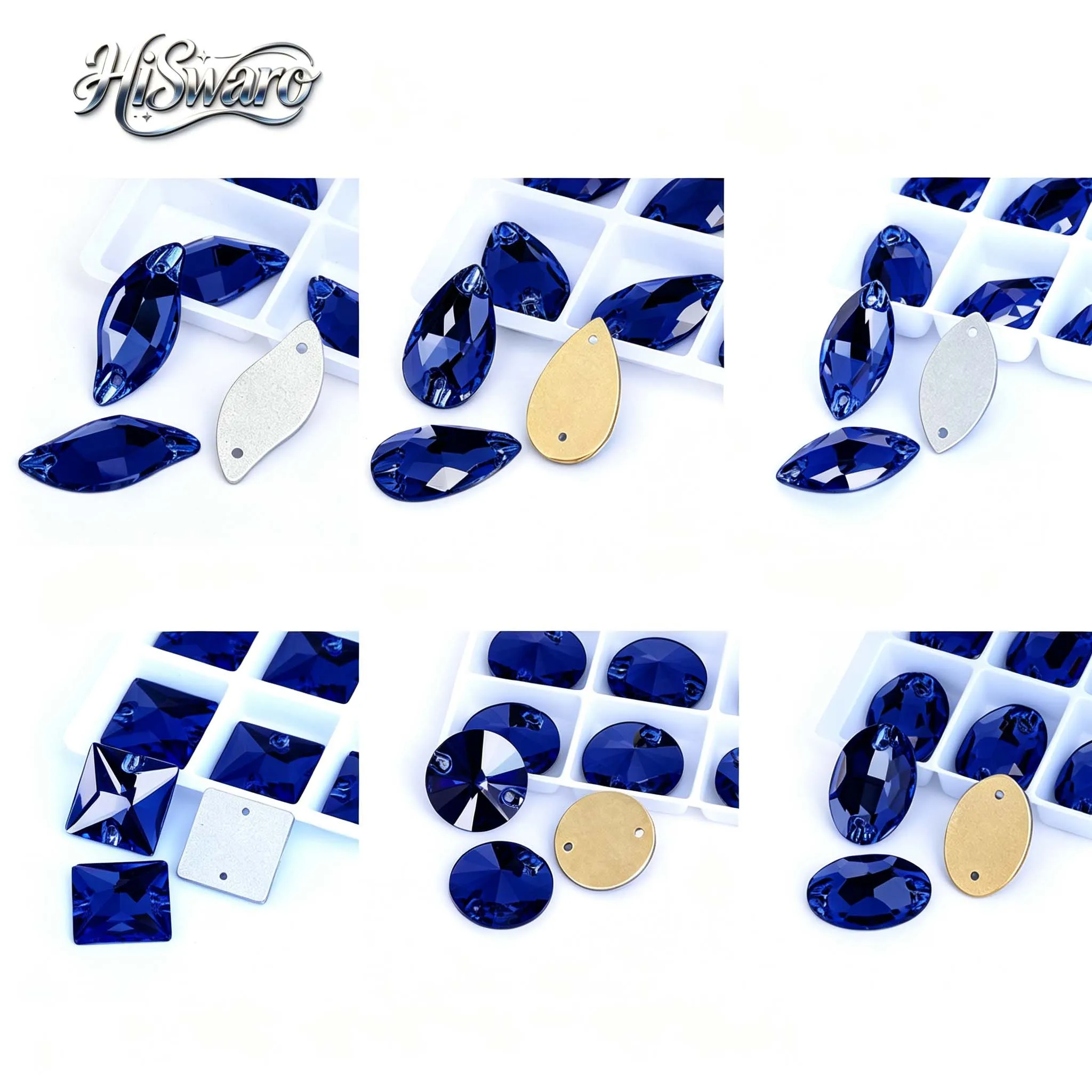 

Wholesale Cobalt Blue Sew on Rhinestone Glass Crystal Shape Sewing Stones Flatback Rhinestones For Garment Clothes Bags