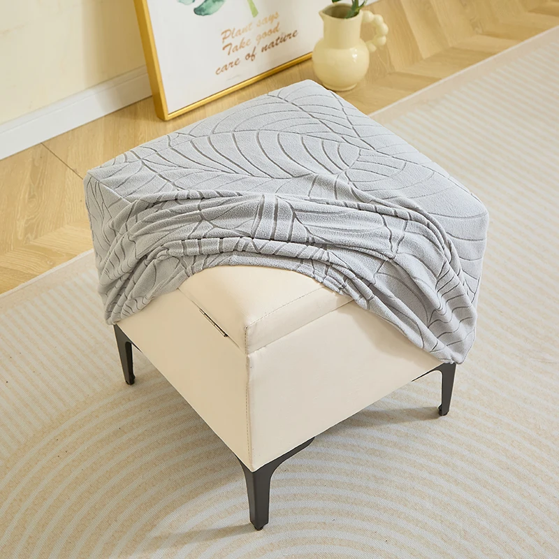 Square Ottoman Stool Cover Jacauard Ottoman Chair Cover Elastic Footstool Slipcover All-inclusive Footrest Cover Protector