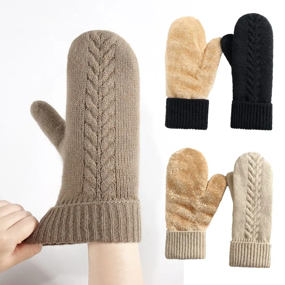 

Комфортные двухслойные утолщенные вязаные перчатки, мягкие теплые перчатки для интерьера, однотонные зимние перчатки для холодной погоды
