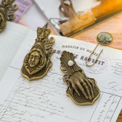 Clips de papel de mano Retro para mujer, decoración de diario, accesorios de chupito, Clips de Planificador de latón, suministros de papelería, 1 pieza