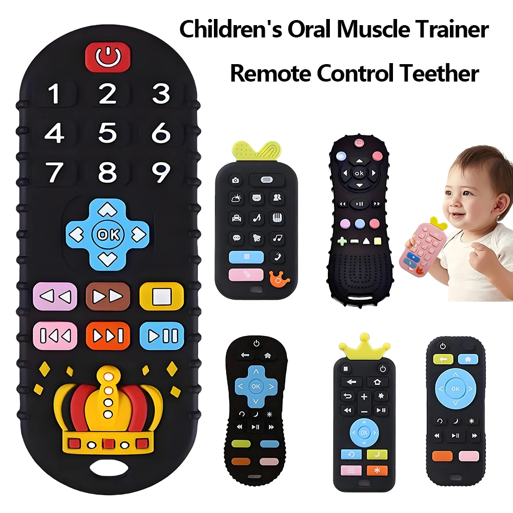

1/4pcs Silicone teether food-grade baby teething ring children's oral muscle trainer simulation remote control teether Gift Toys