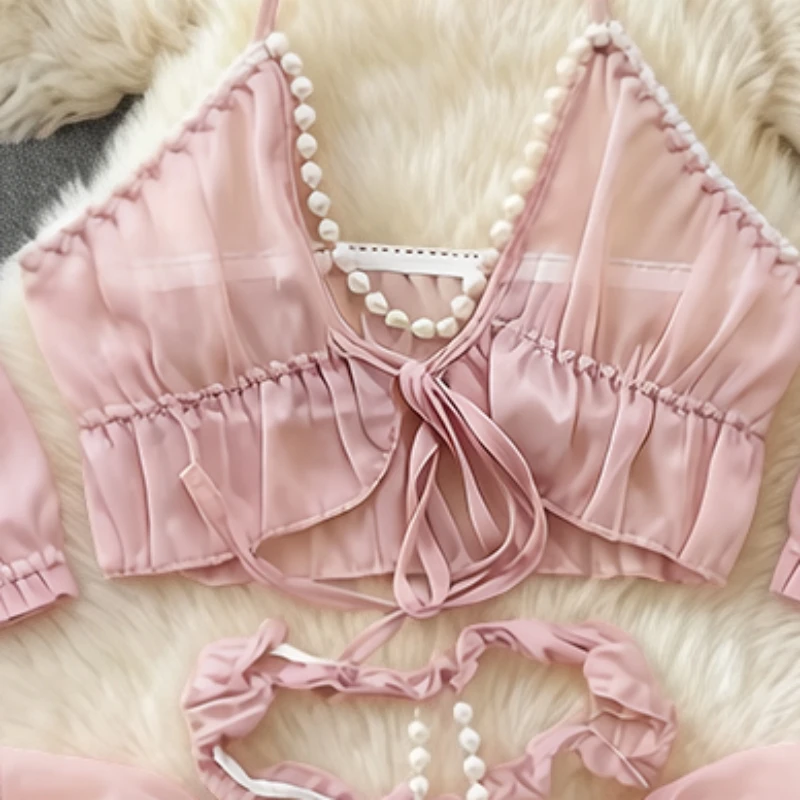 Sweet Cute Butterfly Mesh Skirt Cosplay Bride Pearl Nightgown Women's Sexy Lingerie Wedding Dress Couples Costume Pink