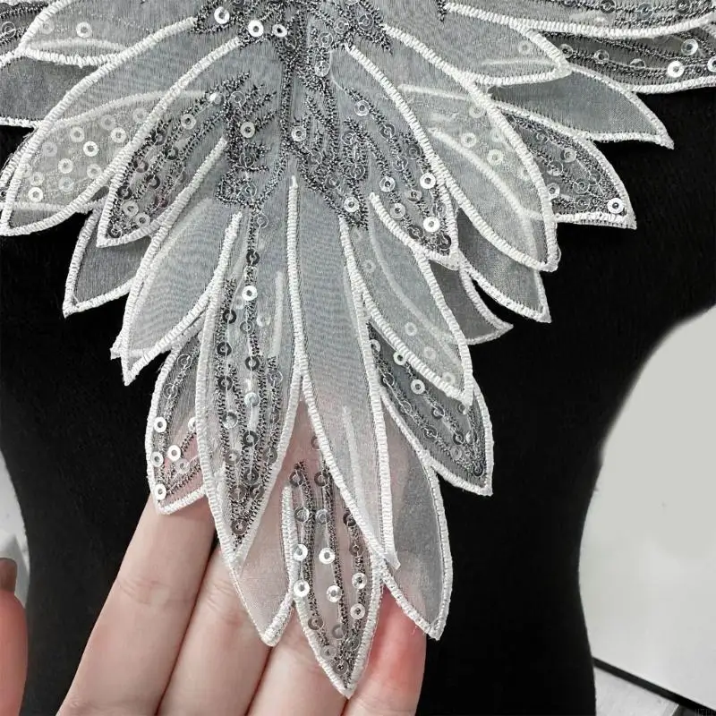 

Angel Wing Embroidered False Collar Design Double Layer Organza With Beaded Detail
