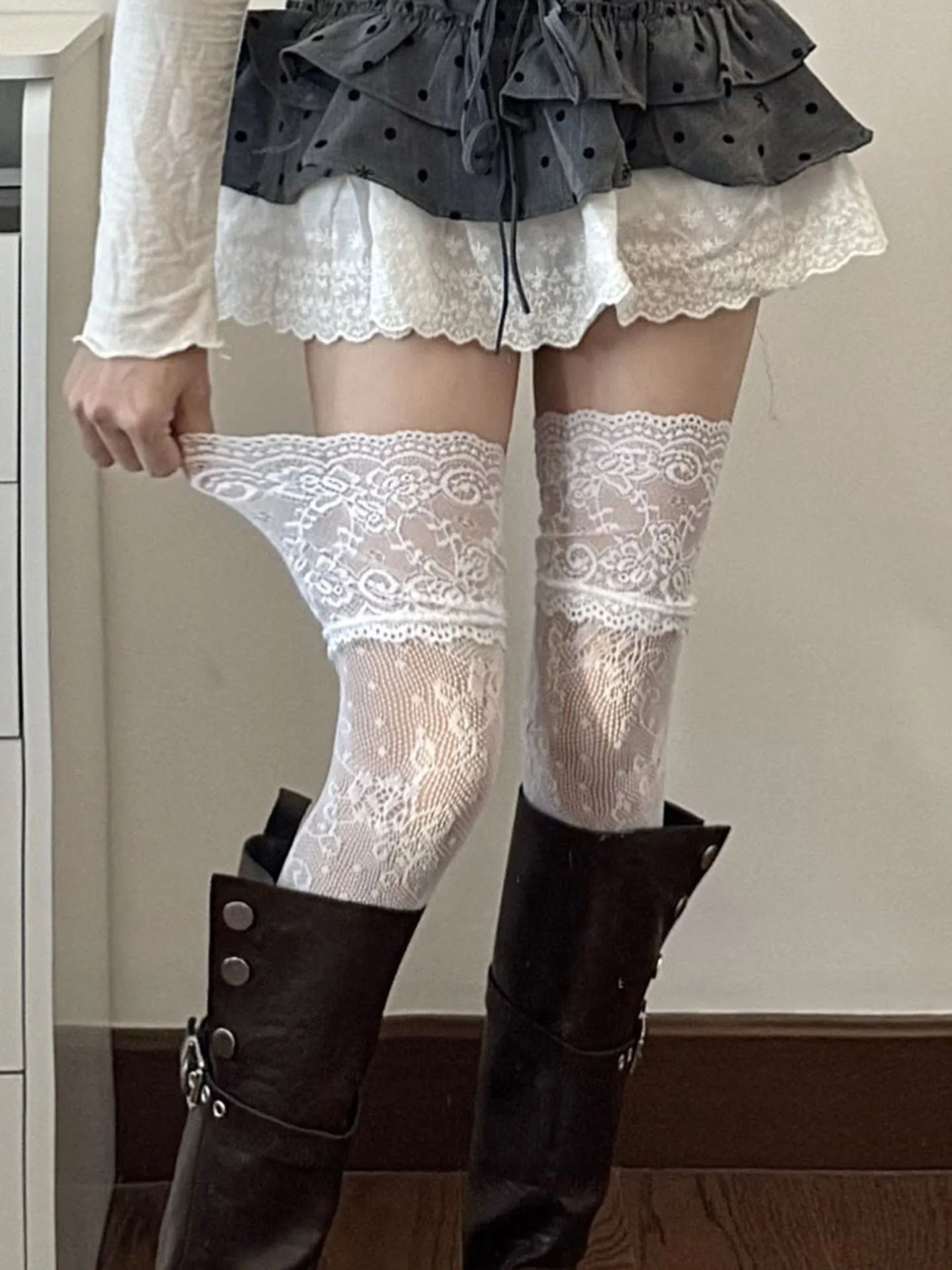 Women's Y2K Fishnets Sexy Lace JK Lolita Over The Knee Stockings Ultra Thin Translucent Elastic Stockings Solid Lolita Tights