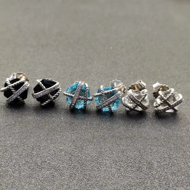 

New Arrival Blue Stone Stud Earrings for Women Birthday Gifts Fine Jewelry Colorful Zircon Stud Earrings