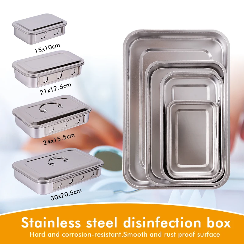 Stainless Steel Dental Tray Surgical Nursing Lid Medical Equipment Disinfection Box Dental Surgical Supplies Storage Tray Dish