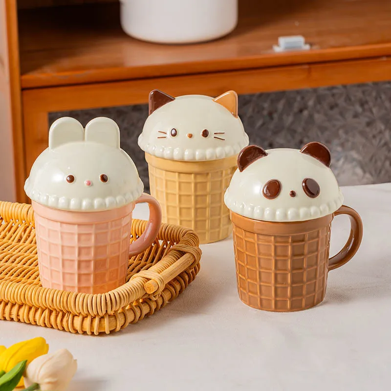 Cartoon Cat And Ice Cream Ceramic Mug Creative Cookie Design Breakfast Milk Coffee Cup Office Home Cups Mugs Gifts