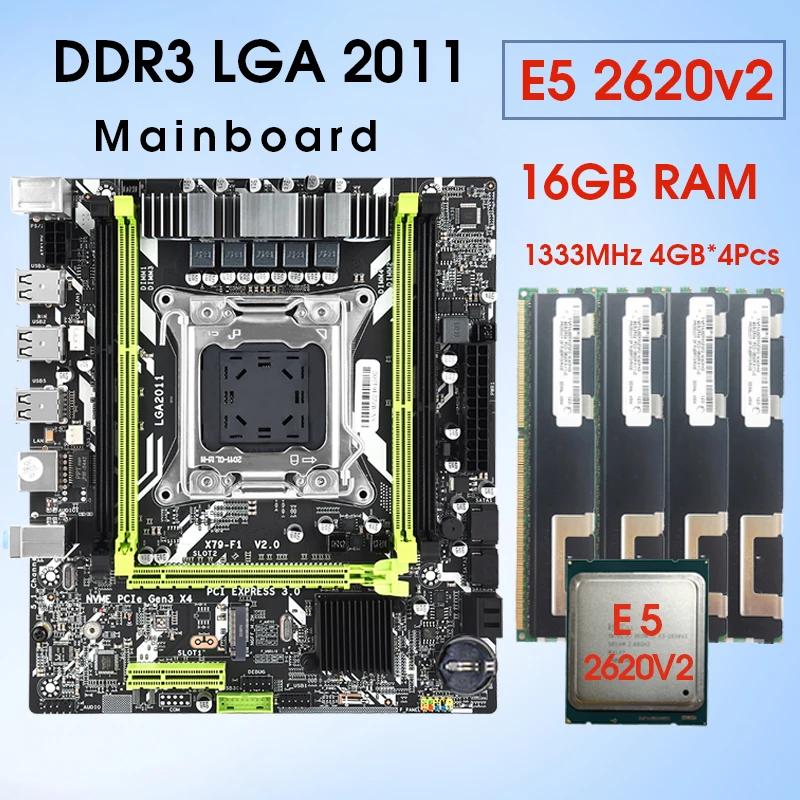 Go! X79 Motherboard Set With Xeon E5 2620 V2 Processor LGA2011 4x4GB=16GB 1333MHz DDR3 10600 ECC REG Memory NVME M.2 SSD Slot