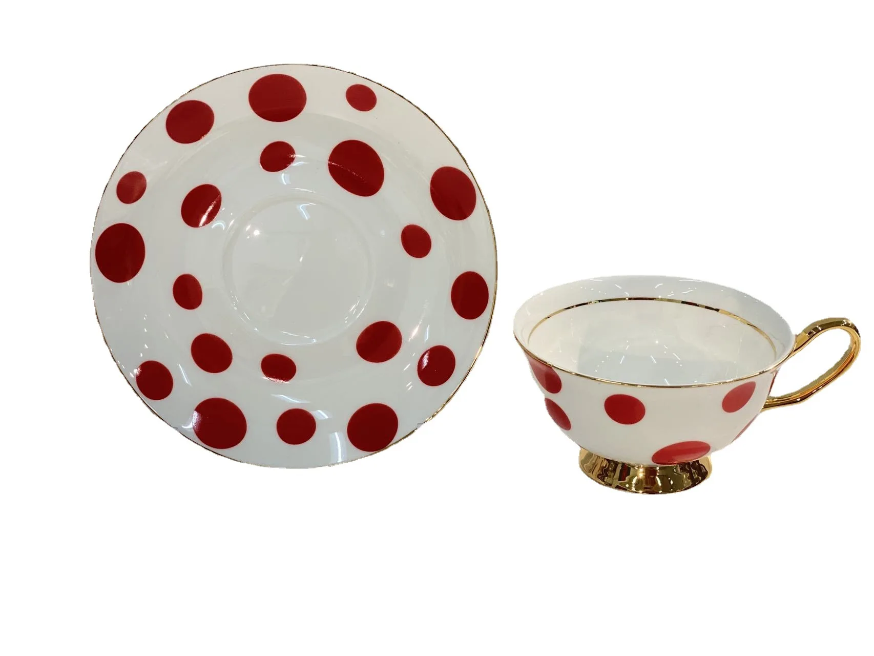 Red and White Polka Dot Ceramic Coffee Cups & Saucers European Modern Western Styles Classic and Retro Style