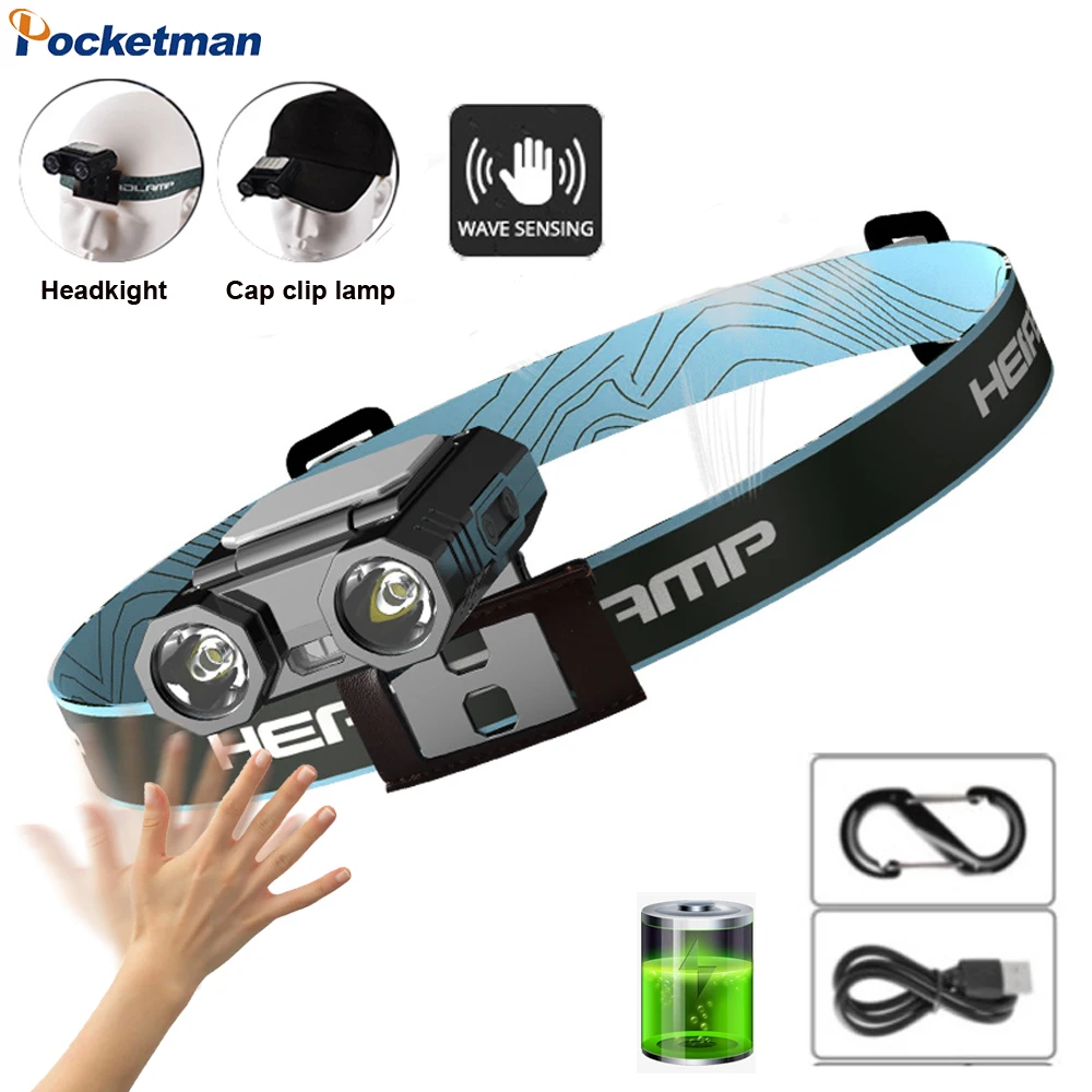 Multifuncional Cap Clip Head Light, Mini Sensor, Farol LED, USB Recarregável, 5 Modos, Luz de Trabalho com Gancho, Strip